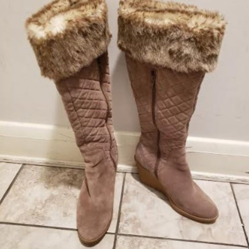 Loft Faux Fur Quilted Suede Wedge Boot